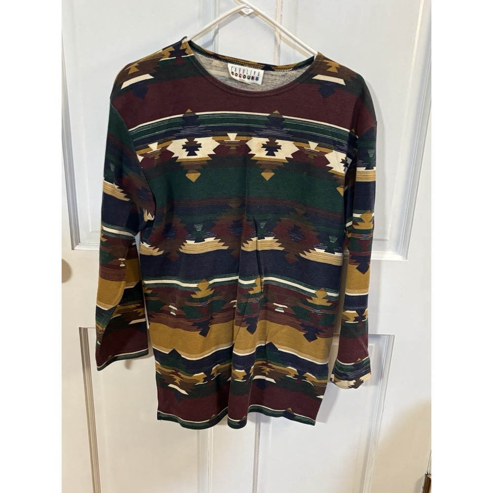 Carolina Colours Aztec Print USA Long Sleeve Shirt Polyester/Cotton‎ Blend